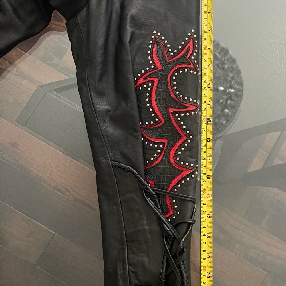 Black Leather Jacket with Red Accents - Picture 8 of 10